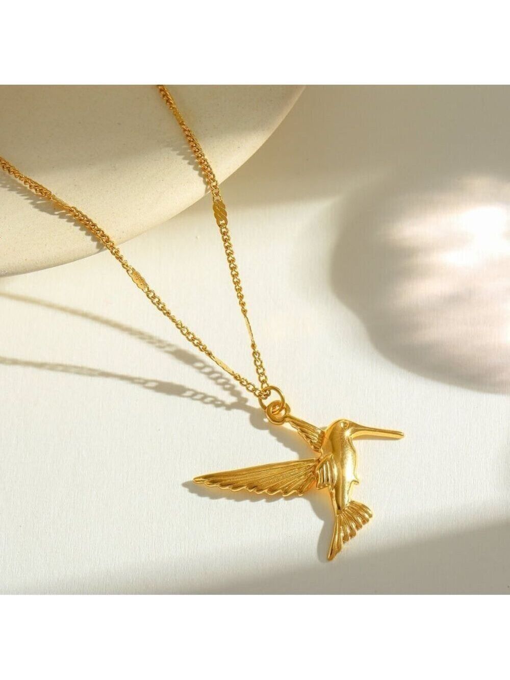 18K Gold Plated Hummingbird Necklace | Waterproof, Tarnish Proof Stainless Steel